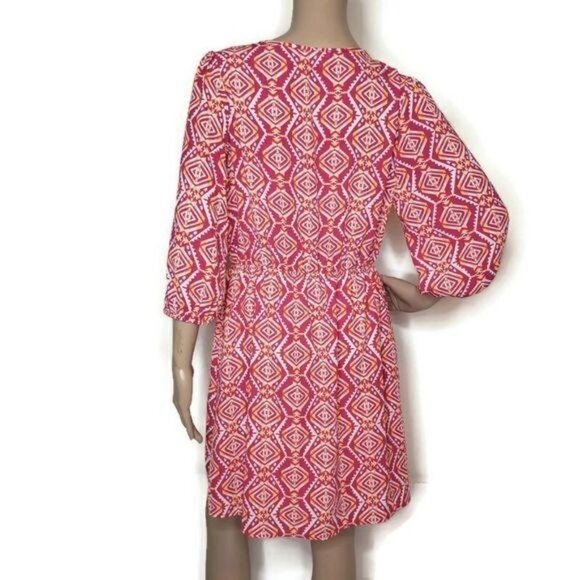 Everly Women's Red Aztec Print Dress size L V-Neck faux wrap 3/4 Sleeve - Picture 7 of 8